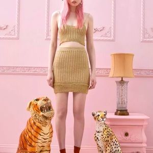 For Love and Lemons Gold Knit Skirt